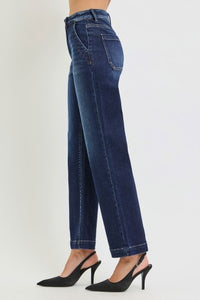 Risen "Clean Slate" High Rise Ankle Straight Stretch Jeans: Dark Wash
