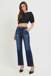 Risen "Clean Slate" High Rise Ankle Straight Stretch Jeans: Dark Wash