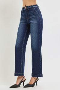 Risen "Clean Slate" High Rise Ankle Straight Stretch Jeans: Dark Wash