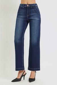 Risen "Clean Slate" High Rise Ankle Straight Stretch Jeans: Dark Wash