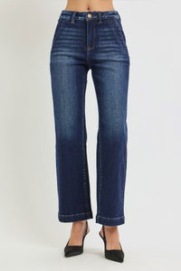 Risen "Clean Slate" High Rise Ankle Straight Stretch Jeans: Dark Wash