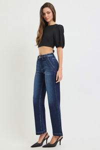 Risen "Clean Slate" High Rise Ankle Straight Stretch Jeans: Dark Wash