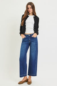 Risen "In Good Form" Mid Rise Ankle Wide Leg Jeans: Dark Wash