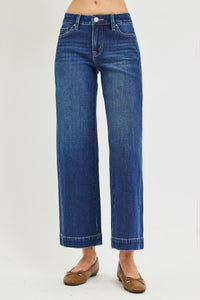 Risen "In Good Form" Mid Rise Ankle Wide Leg Jeans: Dark Wash