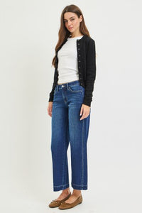 Risen "In Good Form" Mid Rise Ankle Wide Leg Jeans: Dark Wash