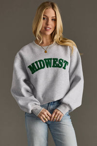 Midwest Chenille Patch Sweatshirt – Heather Gray Fleece Crewneck Pullover