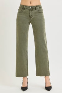 Risen "Change of Pace" Mid Rise Tummy Control Ankle Straight Jeans: Burnt Olive