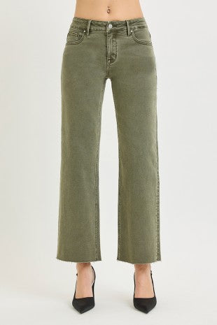 Risen "Change of Pace" Mid Rise Tummy Control Ankle Straight Jeans: Burnt Olive