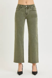 Risen "Change of Pace" Mid Rise Tummy Control Ankle Straight Jeans: Burnt Olive