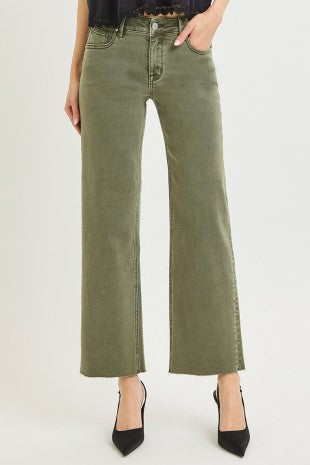 Risen "Change of Pace" Mid Rise Tummy Control Ankle Straight Jeans: Burnt Olive