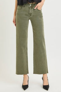 Risen "Change of Pace" Mid Rise Tummy Control Ankle Straight Jeans: Burnt Olive