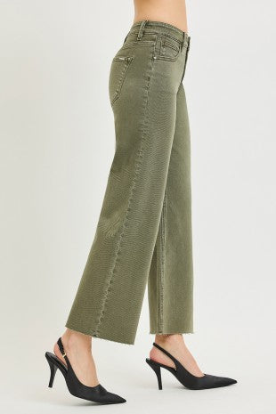 Risen "Change of Pace" Mid Rise Tummy Control Ankle Straight Jeans: Burnt Olive