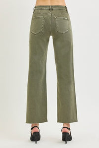 Risen "Change of Pace" Mid Rise Tummy Control Ankle Straight Jeans: Burnt Olive