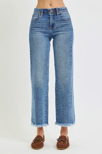 Risen "Straight to It" High Rise Comfort Stretch  Ankle Jeans: Medium Wash