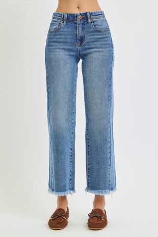 Risen "Straight to It" High Rise Comfort Stretch  Ankle Jeans: Medium Wash