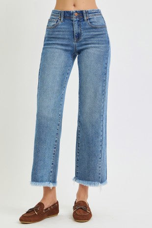 Risen "Straight to It" High Rise Comfort Stretch  Ankle Jeans: Medium Wash