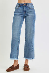 Risen "Straight to It" High Rise Comfort Stretch  Ankle Jeans: Medium Wash