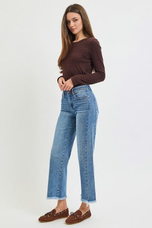 Risen "Straight to It" High Rise Comfort Stretch  Ankle Jeans: Medium Wash