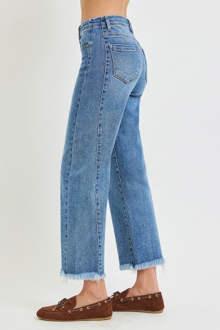Risen "Straight to It" High Rise Comfort Stretch  Ankle Jeans: Medium Wash