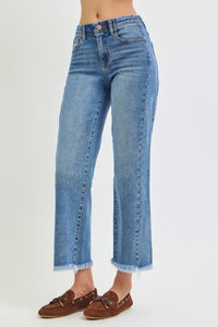 Risen "Straight to It" High Rise Comfort Stretch  Ankle Jeans: Medium Wash