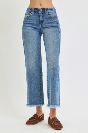 Risen "Straight to It" High Rise Comfort Stretch  Ankle Jeans: Medium Wash
