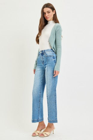Risen "Line Up" High Rise Tummy Control  Stretch Straight Jeans: Medium Wash