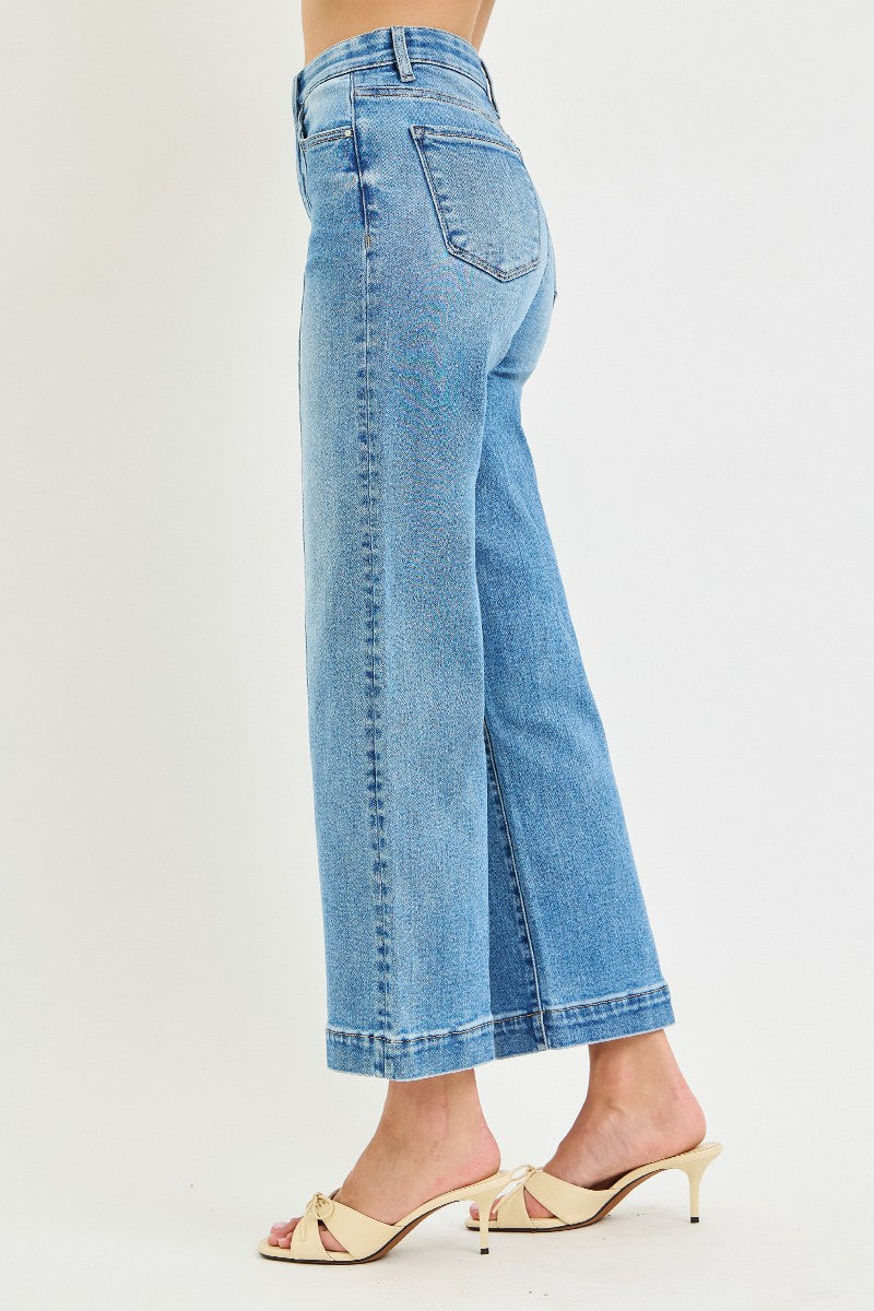 Risen "Line Up" High Rise Tummy Control  Stretch Straight Jeans: Medium Wash
