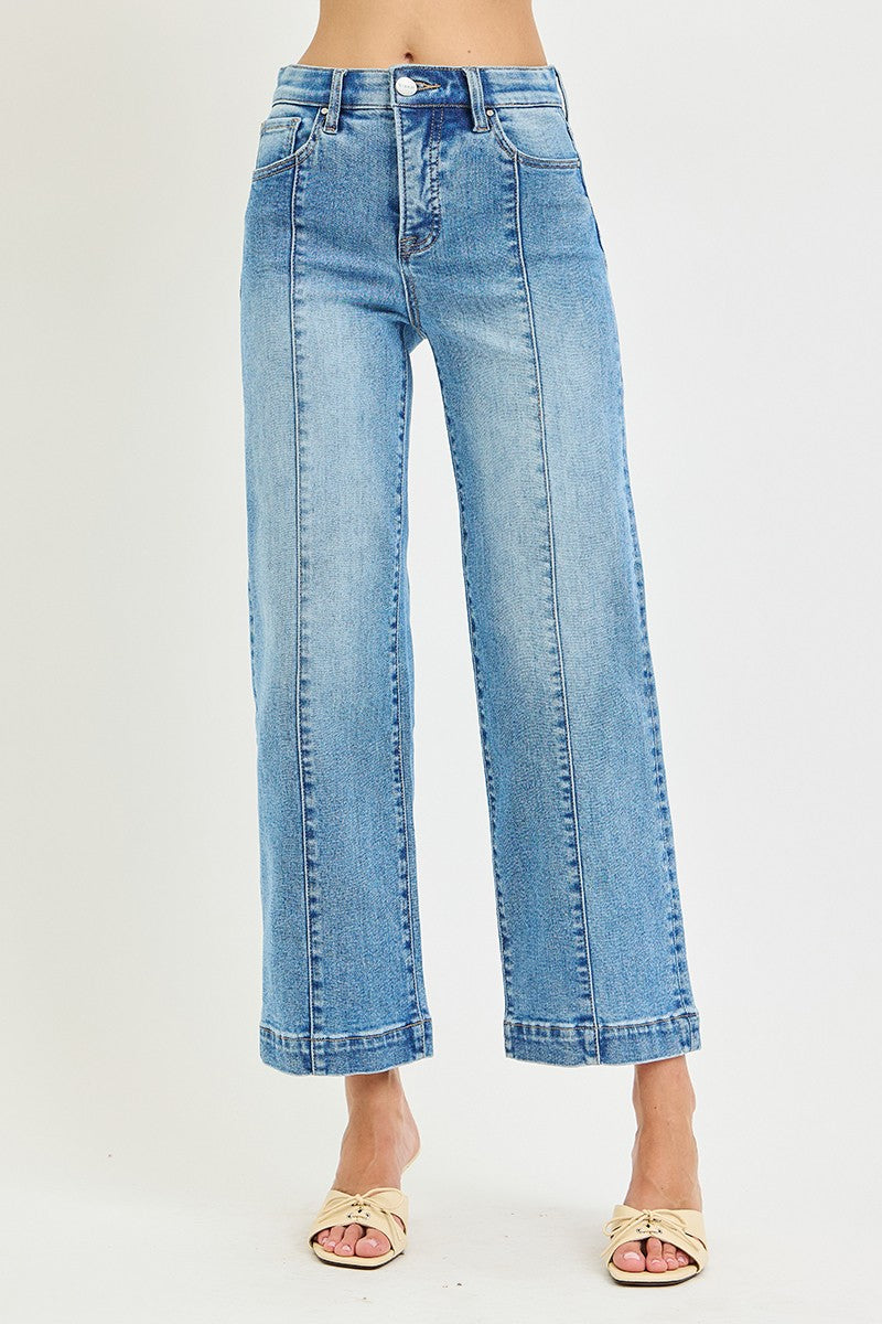 Risen "Line Up" High Rise Tummy Control  Stretch Straight Jeans: Medium Wash