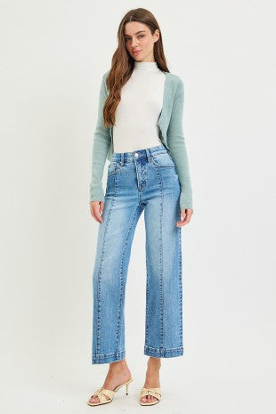 Risen "Line Up" High Rise Tummy Control  Stretch Straight Jeans: Medium Wash