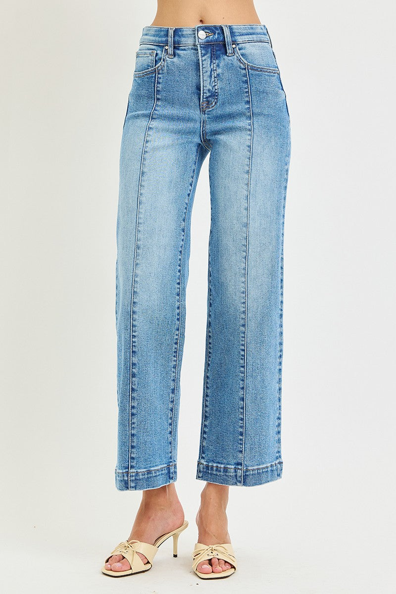 Risen "Line Up" High Rise Tummy Control  Stretch Straight Jeans: Medium Wash
