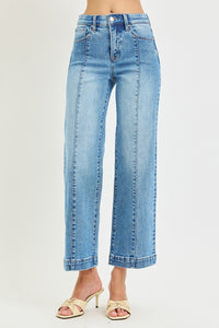 Risen "Line Up" High Rise Tummy Control  Stretch Straight Jeans: Medium Wash