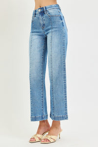 Risen "Line Up" High Rise Tummy Control  Stretch Straight Jeans: Medium Wash