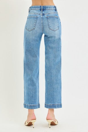 Risen "Line Up" High Rise Tummy Control  Stretch Straight Jeans: Medium Wash