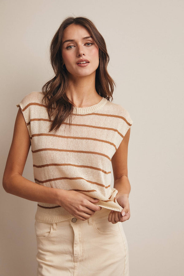 The Coastal Stripe Sweater Tank: Cream