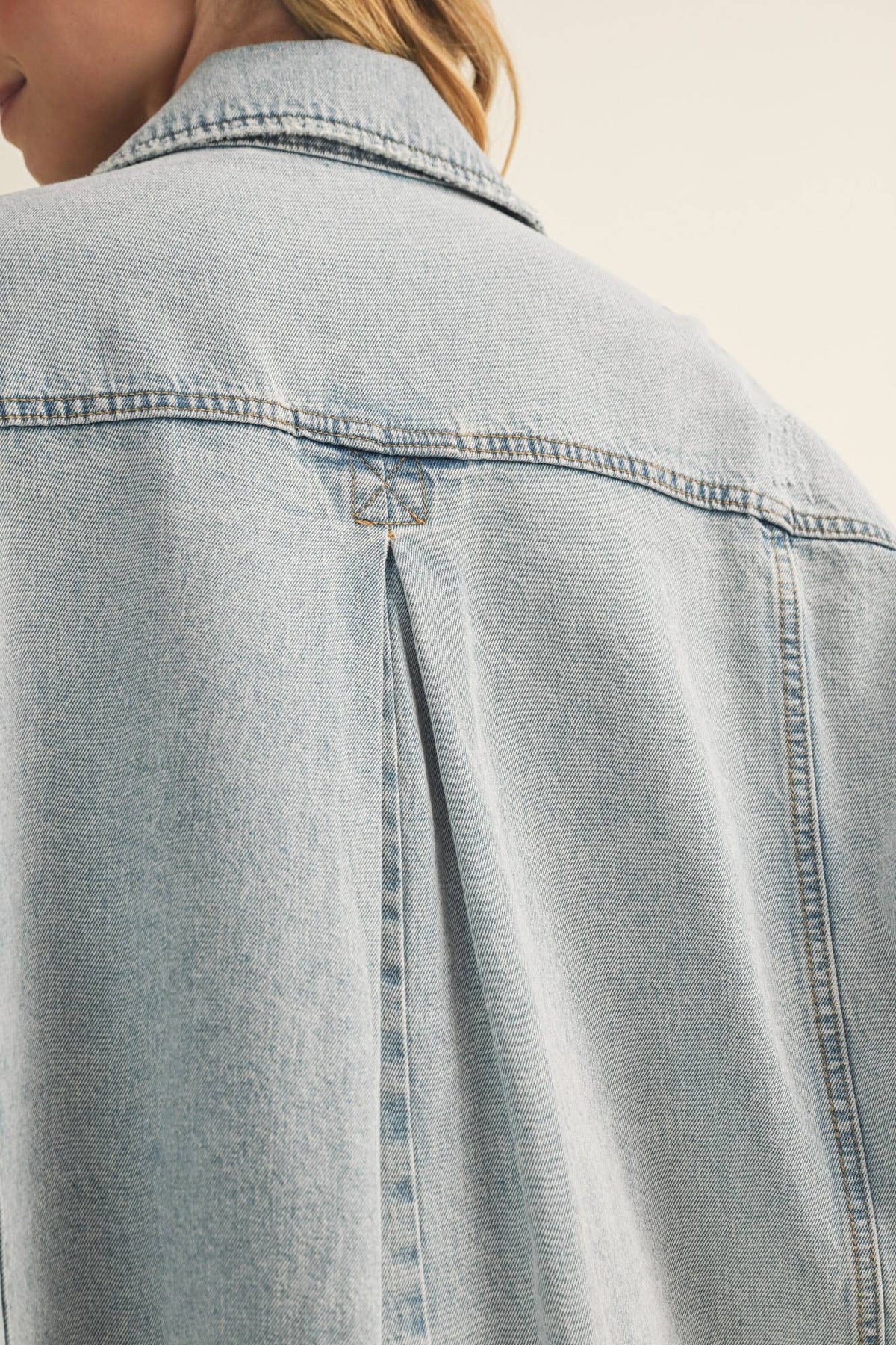 The Everyday Pleated Denim Jacket: Light Wash