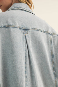 The Everyday Pleated Denim Jacket: Light Wash