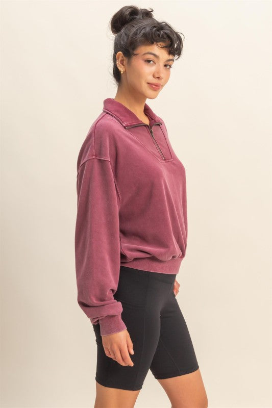 Weekend Retreat Mineral Wash Half-Zip Sweatshirt – Vintage Pullover Top