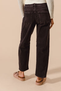 Emery Barrel Leg Jeans – Mid Rise Black Denim with Side Panel Detail