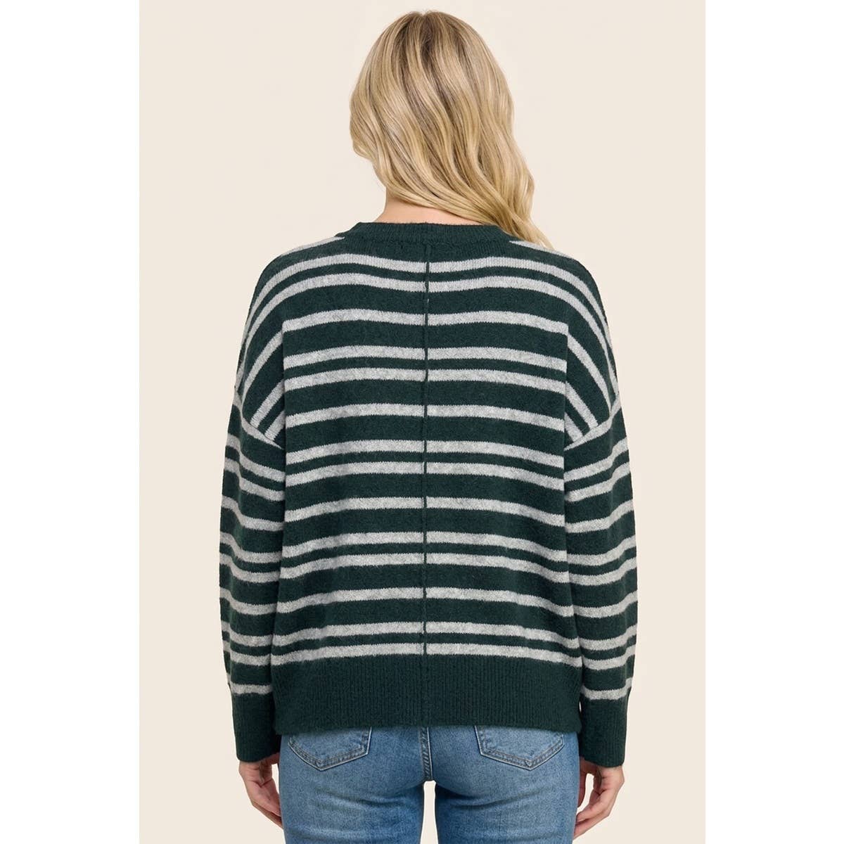 Between the Lines Stripe Sweater: Forrest Green/ Grey