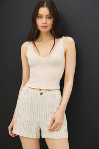The Ava Linen Shorts – High Rise Button Front Summer Shorts with Pockets