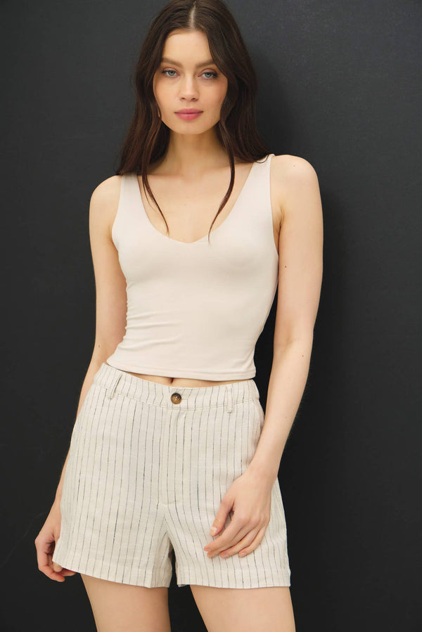 The Ava Linen Shorts – High Rise Button Front Summer Shorts with Pockets