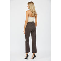 Harper High Rise Button Fly Straight Jeans – Dark Brown – Mica Denim