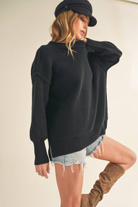 The Ina Slouch Knit Pullover – Exposed Seam Oversized Sweater (Black • Pearl • Olive)