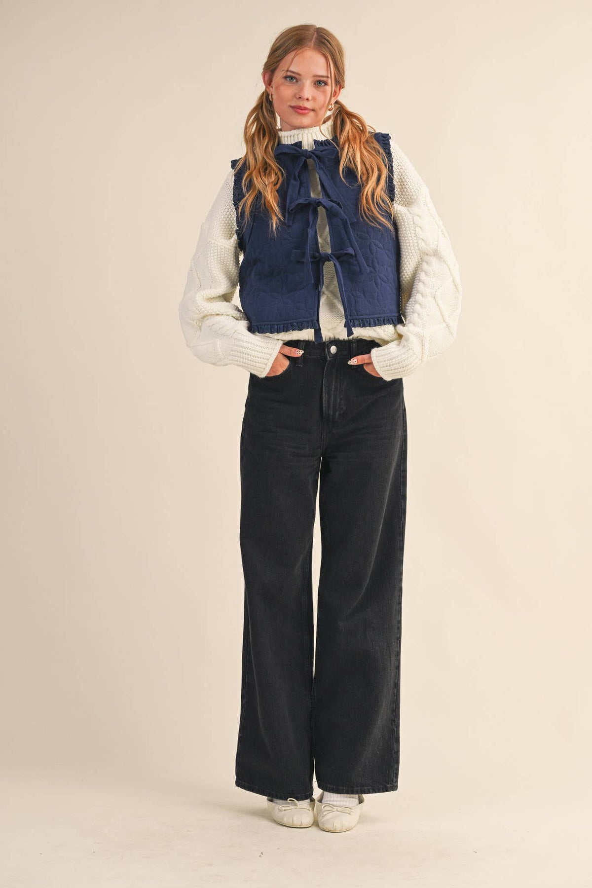 Tie It Together Quilted Vest: Navy