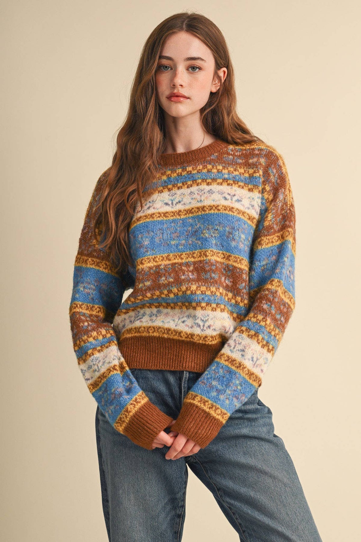 All the Right Colors Fair Isle Sweater: Toffee/Multi