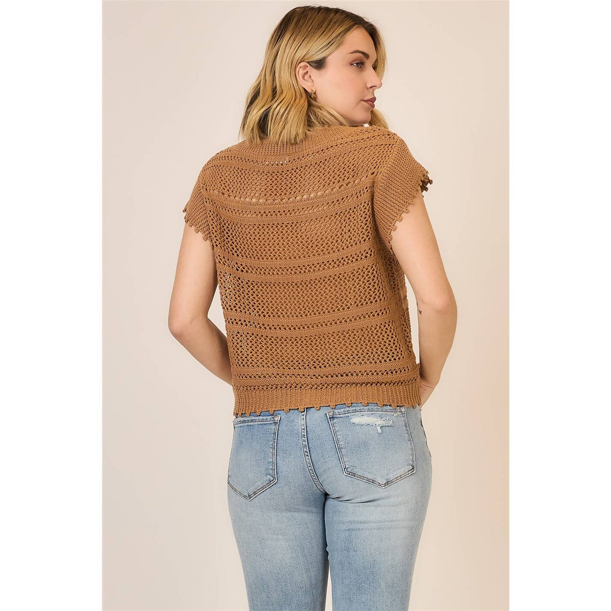 The Ava Ruched Knit Top: Camel