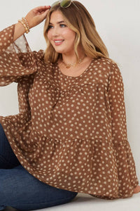 Autumn Daisy Chiffon Blouse Tiered Chiffon Top: Brown