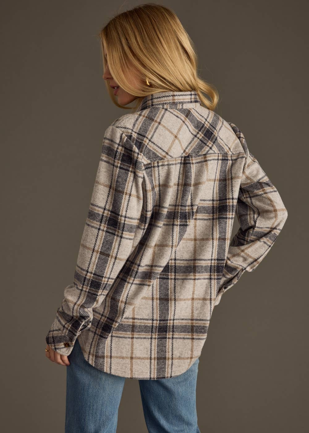 The Sutton Soft Brushed Plaid Button-Up – Black/ Lt Grey/ Brown