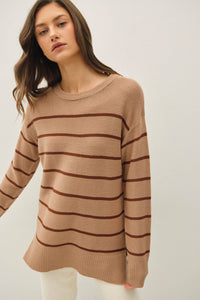 The Harper Striped Knit Sweater – Oversized Tunic Pullover