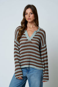 Autumn Social Stripe Sheer Knit Sweater